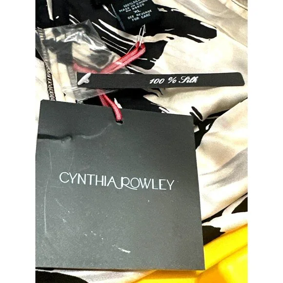 Cynthia Rowley XL Black White Abstract Print Silk Sleeveless Cowl Neck Blouse NW - Picture 9 of 9